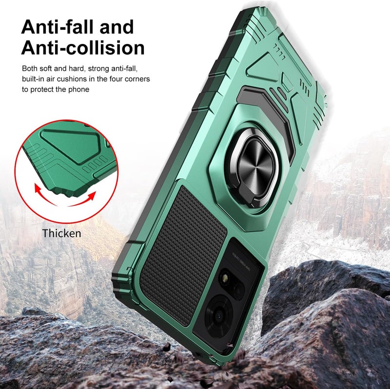Mocotto for TCL K24/TCL K23/TCL 50 LE Phone Case with Tempered Glass Screen Protector,Military Grade Heavy Duty Shockproof Protective Cover,with Ring Kickstand (TCL K24,Dark Green) - Image 4